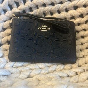 Coach Black Embossed Leather Wristlet